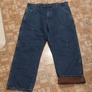 Men's Blue Jeans Wrangler Carpenter Jeans Flannel lined 36x30